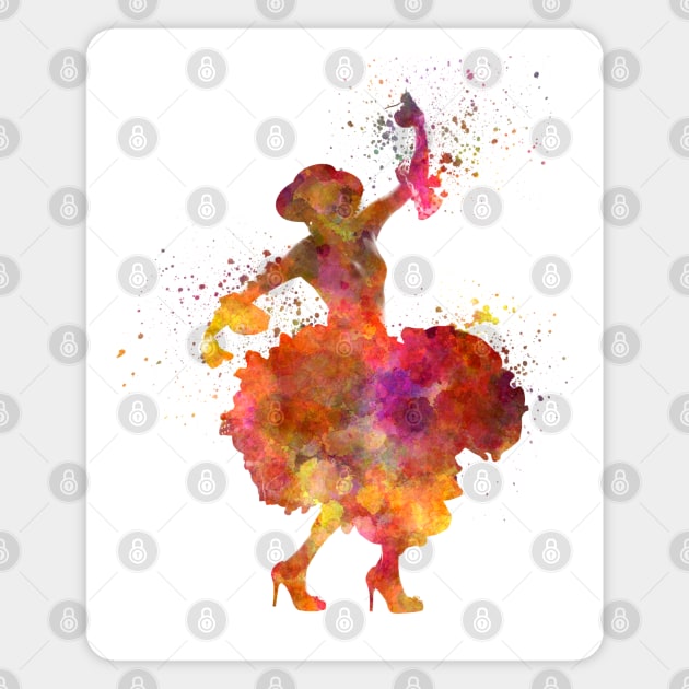 Gypsy woman dancing flamenco dancer silhouette in watercolor Magnet by PaulrommerArt